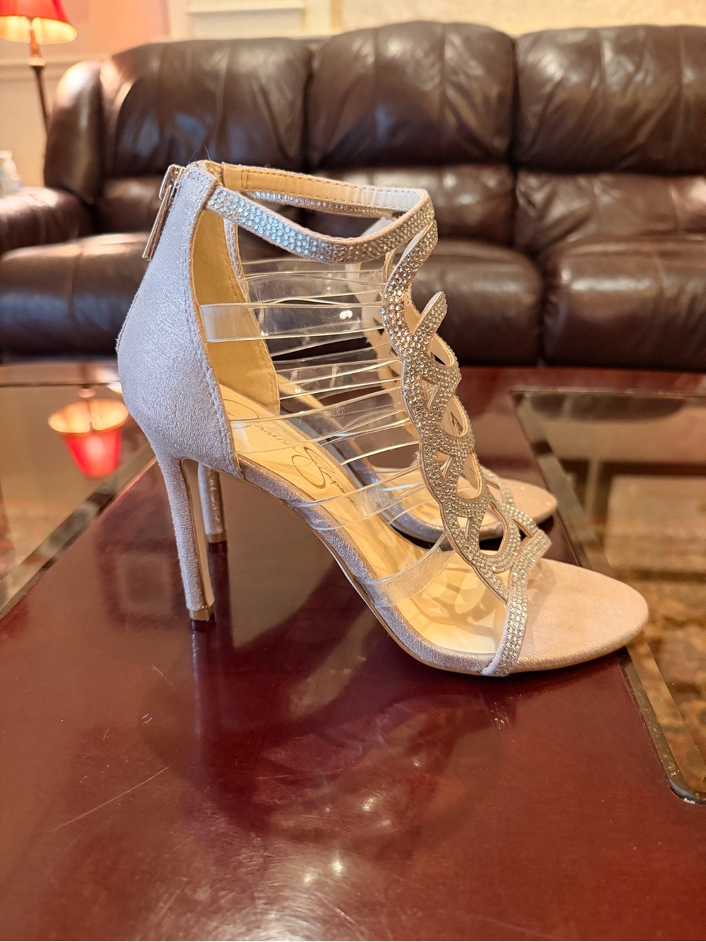 Jessica Simpson Silver Rhinestone Cage Heels - Picture 4 of 11